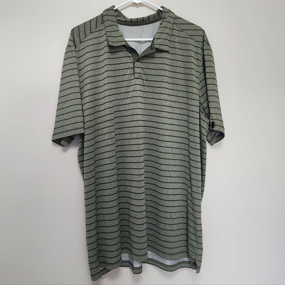 Oakley Polo Golf Shirt Olive Green Stripe 2XL